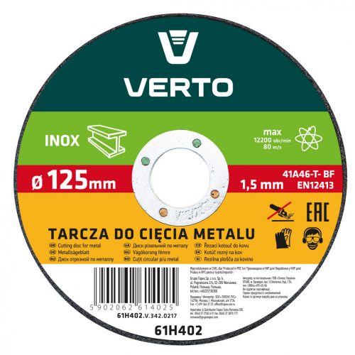 Verto vágótárcsa fémhez inox 125x22x1,5mm