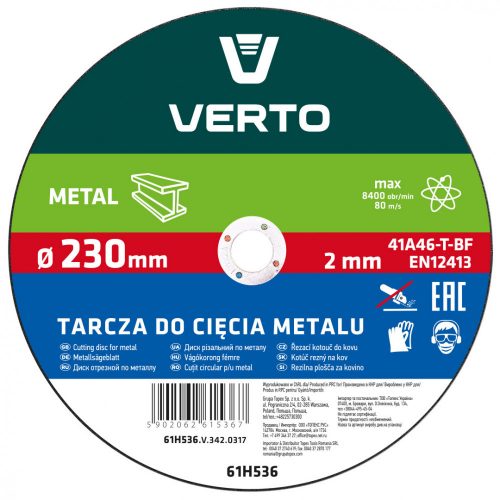 Verto vágótárcsa fémhez inox 230x22x2,0mm