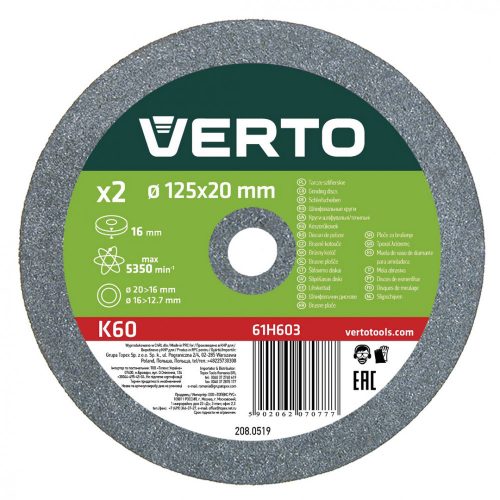 Verto köszörűkorong 125x16x20mm /12,7/ 2db!